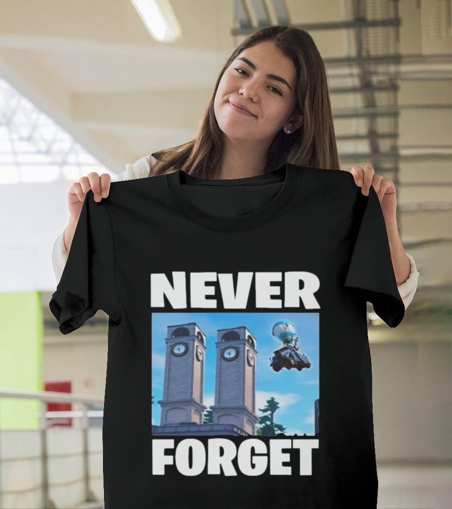 NEVER FORGET Twin Tilted Towers Fortnite Battle Bus T-Shirt