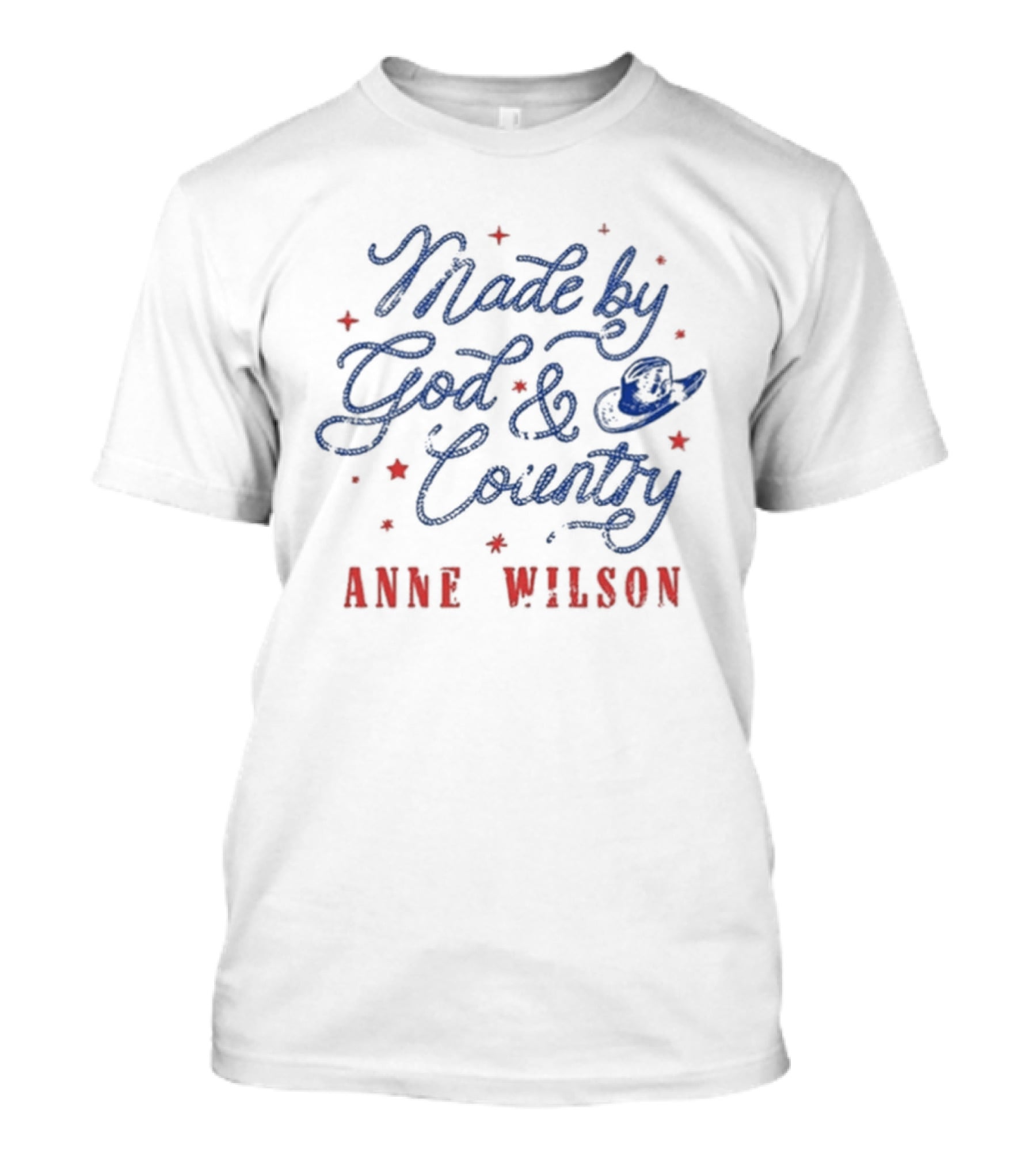 Anne Wilson Made By God And Country Red And Blue Stars T-Shirt