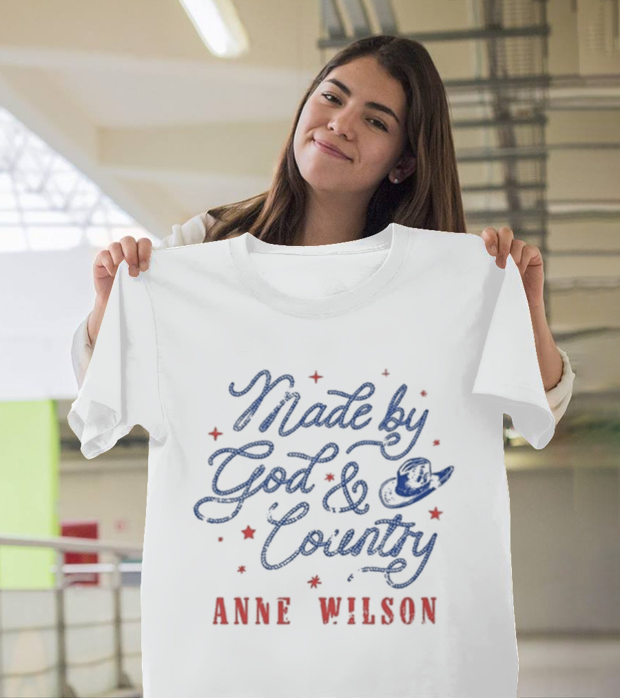 Anne Wilson Made By God And Country Red And Blue Stars T-Shirt