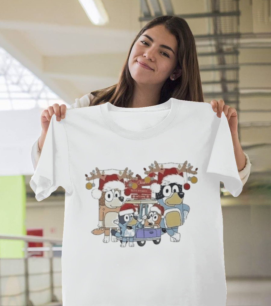 Bluey Family Christmas Santa Hats Merry Xmas 2024 T-Shirt