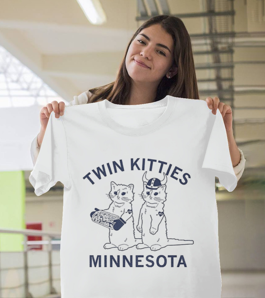 Twin Kitties Minnesota Playful Cat Pair With Baseball Bat T-Shirt