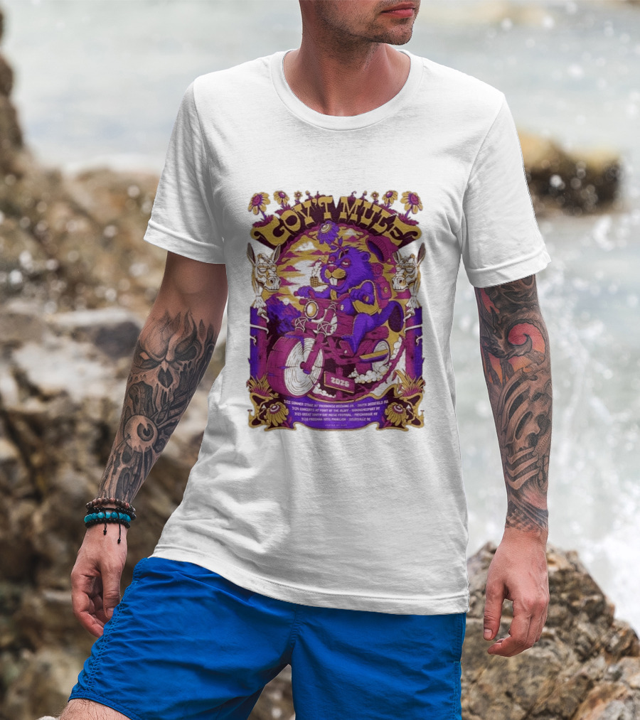 Gov't Mule Summer Tour 2026 Psychedelic Bear Riding Motorcycle Concert Dates And Locations T-Shirt