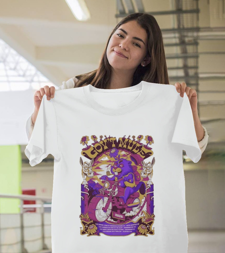 Gov't Mule Summer Tour 2026 Psychedelic Bear Riding Motorcycle Concert Dates And Locations T-Shirt