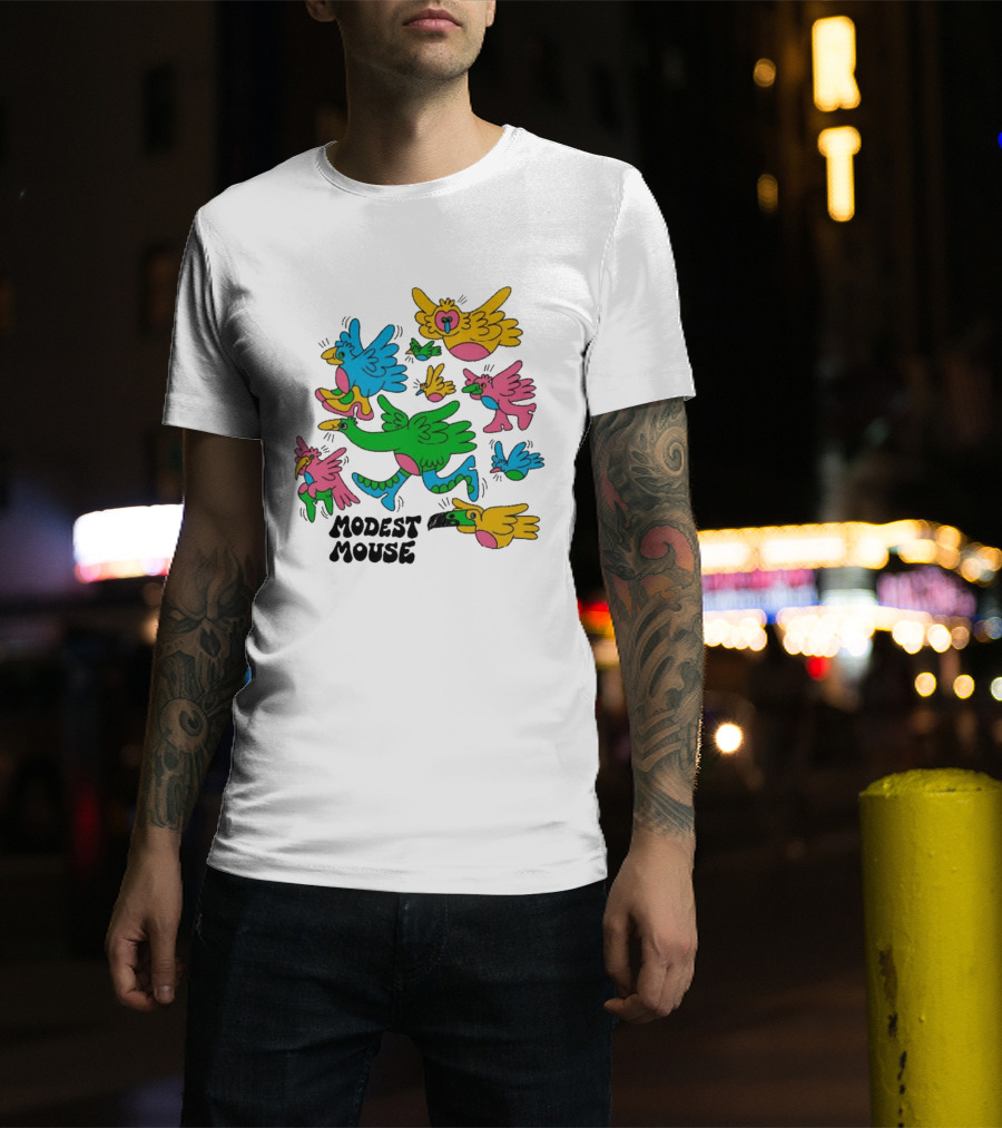 Modest Mouse Colorful Birds Flock T-Shirt