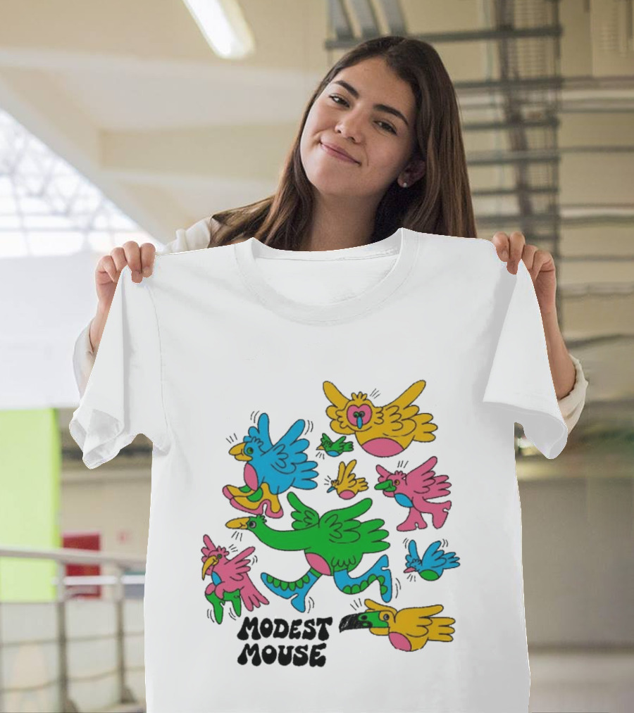 Modest Mouse Colorful Birds Flock T-Shirt
