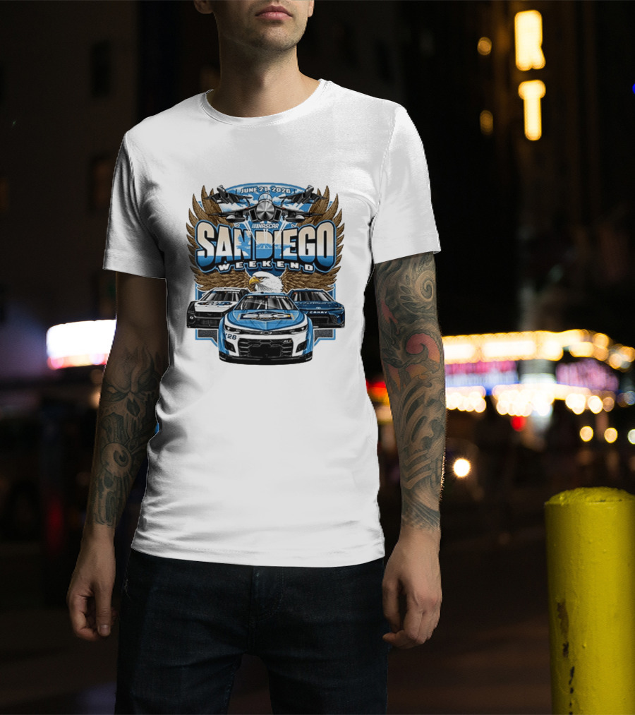 June 21 2026 NASCAR San Diego Weekend Americana Event Racing Cars And Eagle Wings T-Shirt