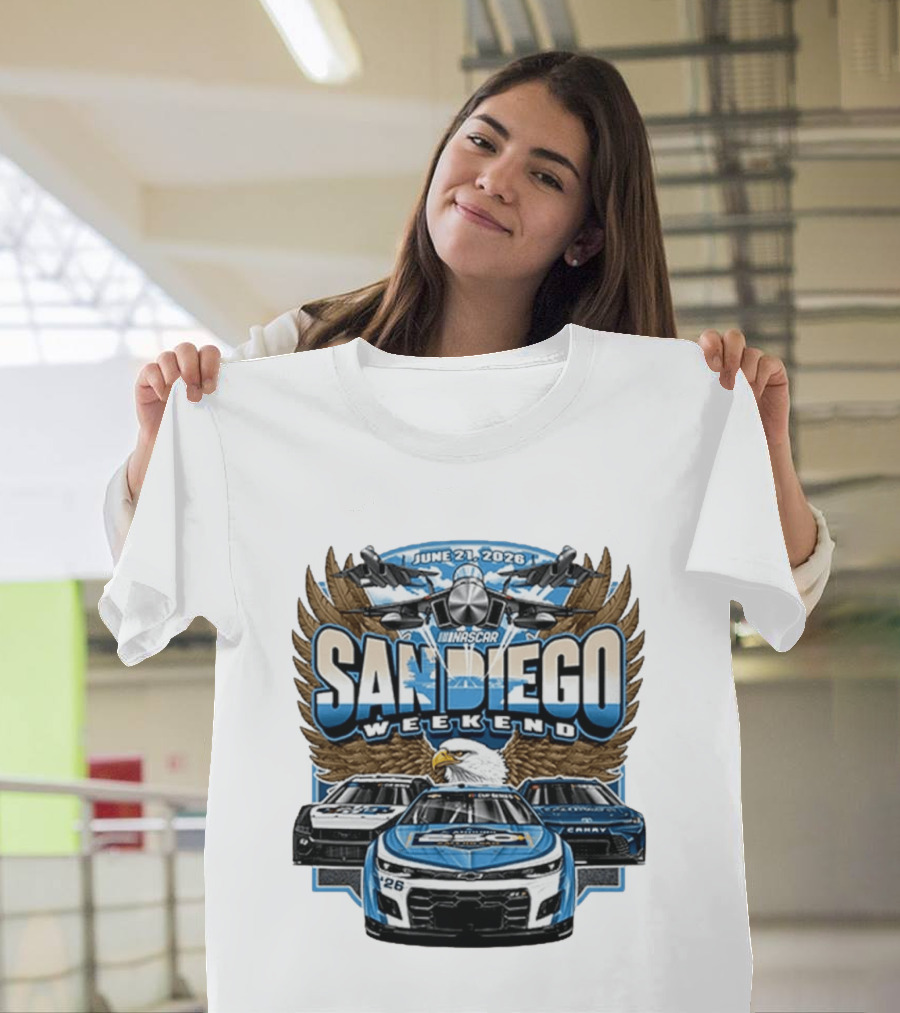June 21 2026 NASCAR San Diego Weekend Americana Event Racing Cars And Eagle Wings T-Shirt