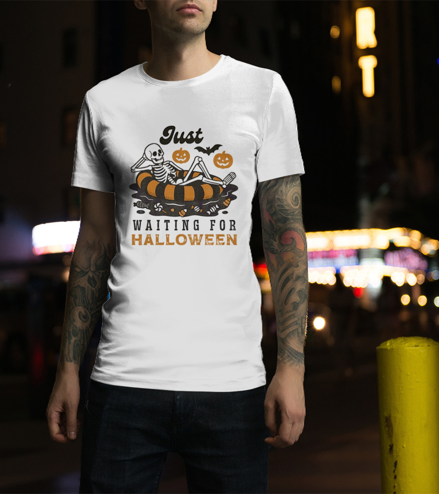 Just Waiting For Halloween Skeleton Beach 2025 T-Shirt