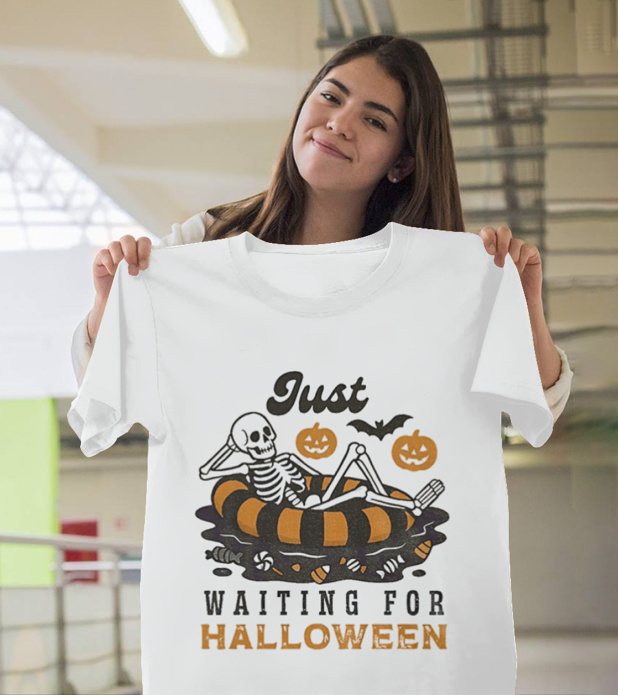 Just Waiting For Halloween Skeleton Beach 2025 T-Shirt