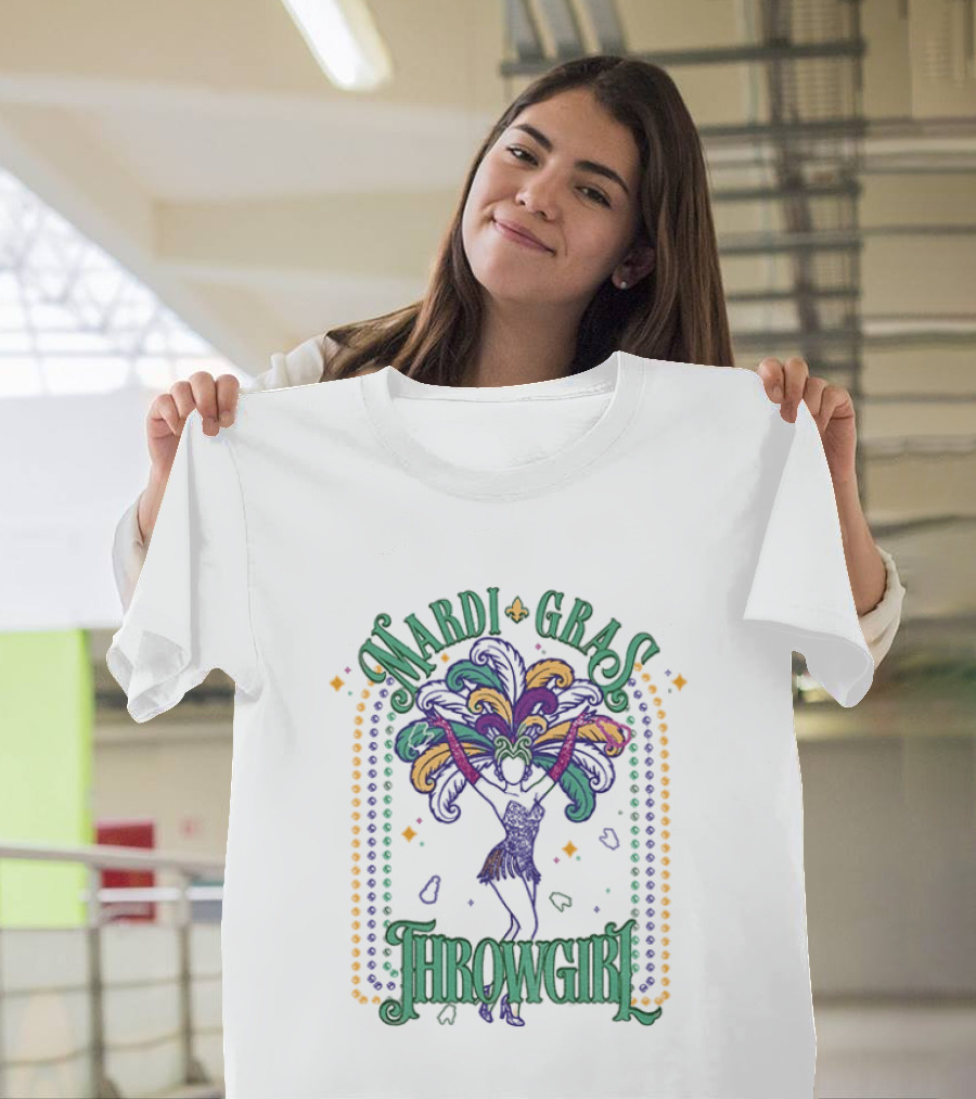 Mardi Gras Throw Girl Feather Dance Costume Celebration T-Shirt