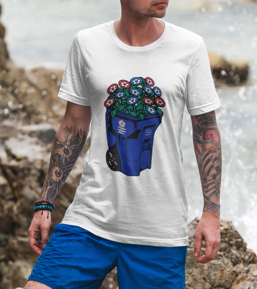 Vandy The Pink Trash Can Blue Recycling Bin Flowers T-Shirt