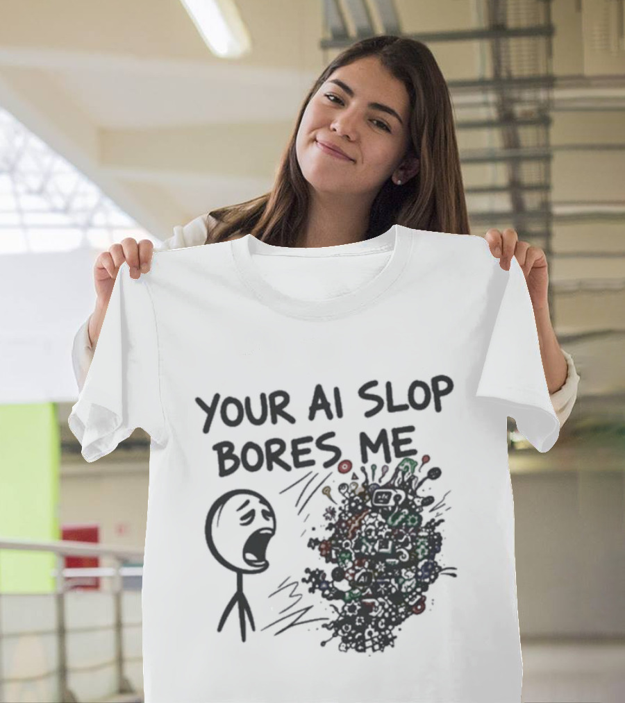 Your AI Slop Bores Me Stick Figure Expression With Colorful Scribbles T-Shirt