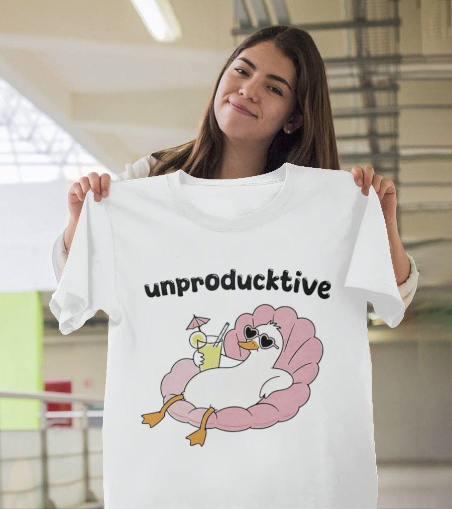 Unproducktive Duck Relaxing In A Shell With A Cocktail Sunglasses Lemonade T-Shirt