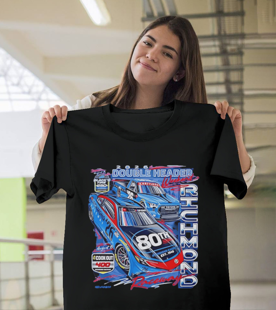 2026 Richmond Raceway Double Header Weekend 80th Anniversary Black Tire 250 Cook Out 400 T-Shirt