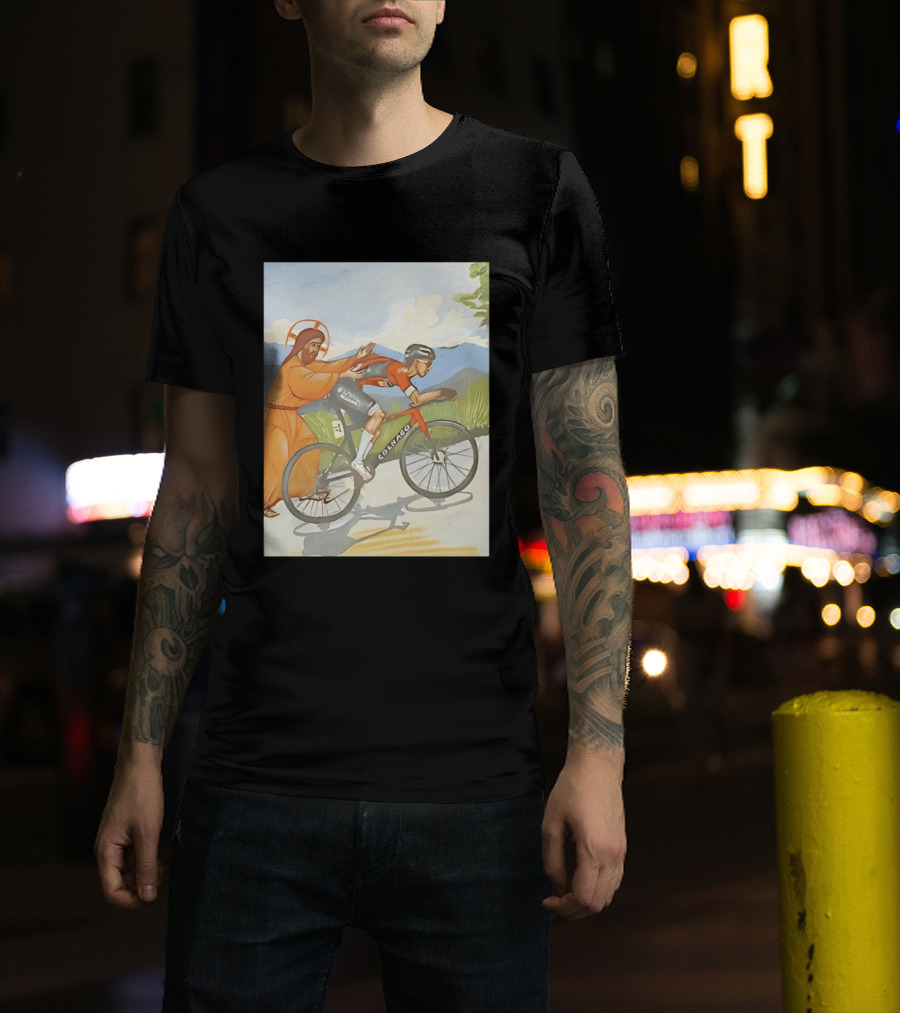 Jesus Gives Tadej Pogačar A Push Colnago Cycling T-Shirt