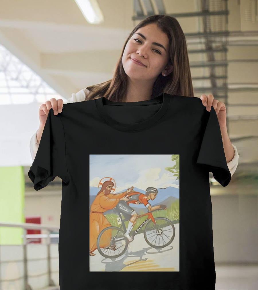 Jesus Gives Tadej Pogačar A Push Colnago Cycling T-Shirt