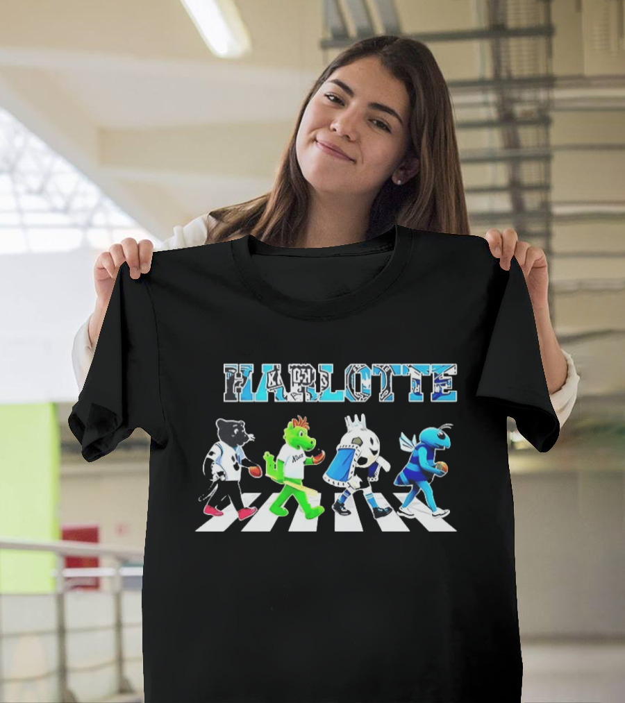 Charlotte Sports Teams Mascots Crossing Abbey Road T-Shirt