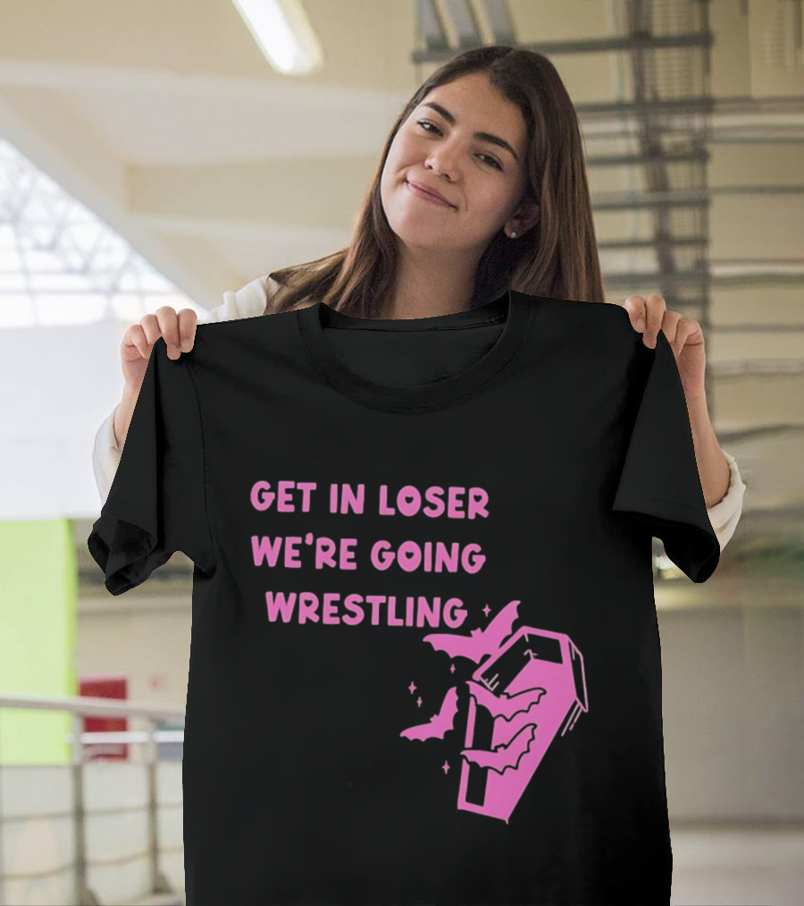Get In Loser We're Going Wrestling Coffin With Bats And Stars T-Shirt
