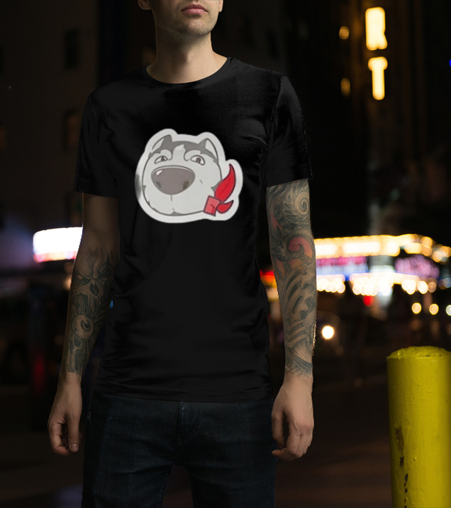 Husky Dog With Red Bandana Puppy Cute Cartoon Face T-Shirt