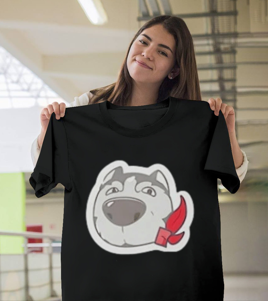 Husky Dog With Red Bandana Puppy Cute Cartoon Face T-Shirt