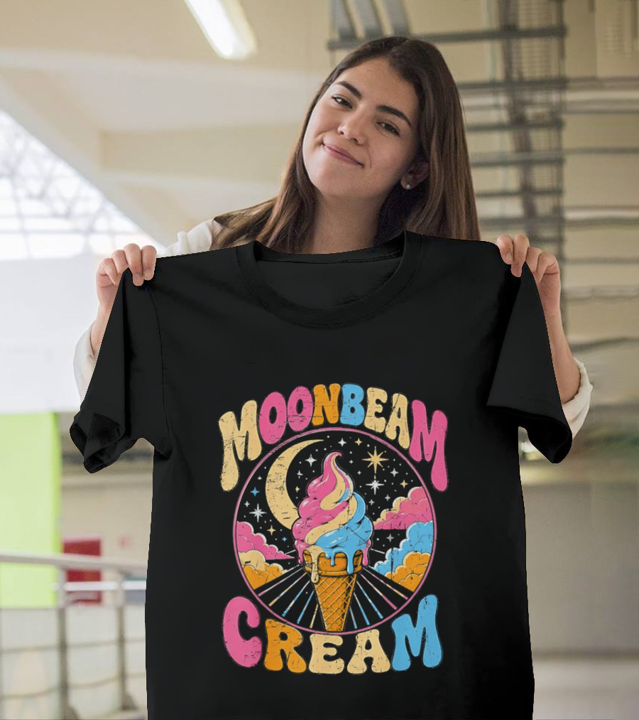 Moonbeam Cream Ice Cream Cone Crescent Moon And Stars T-Shirt
