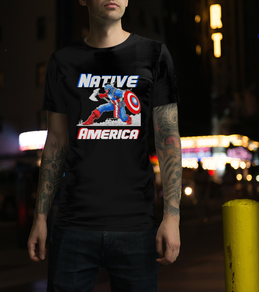 Native America Captain America Axe And Shield Hero T-Shirt