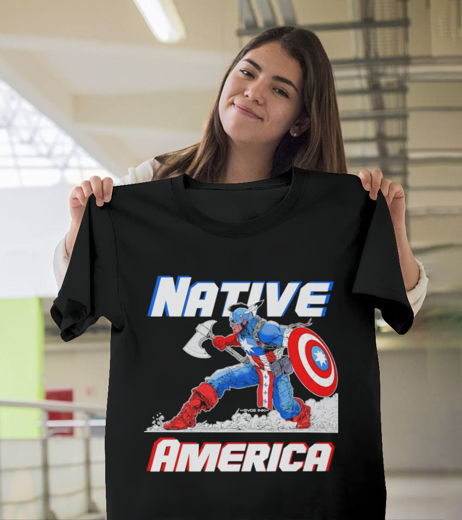 Native America Captain America Axe And Shield Hero T-Shirt