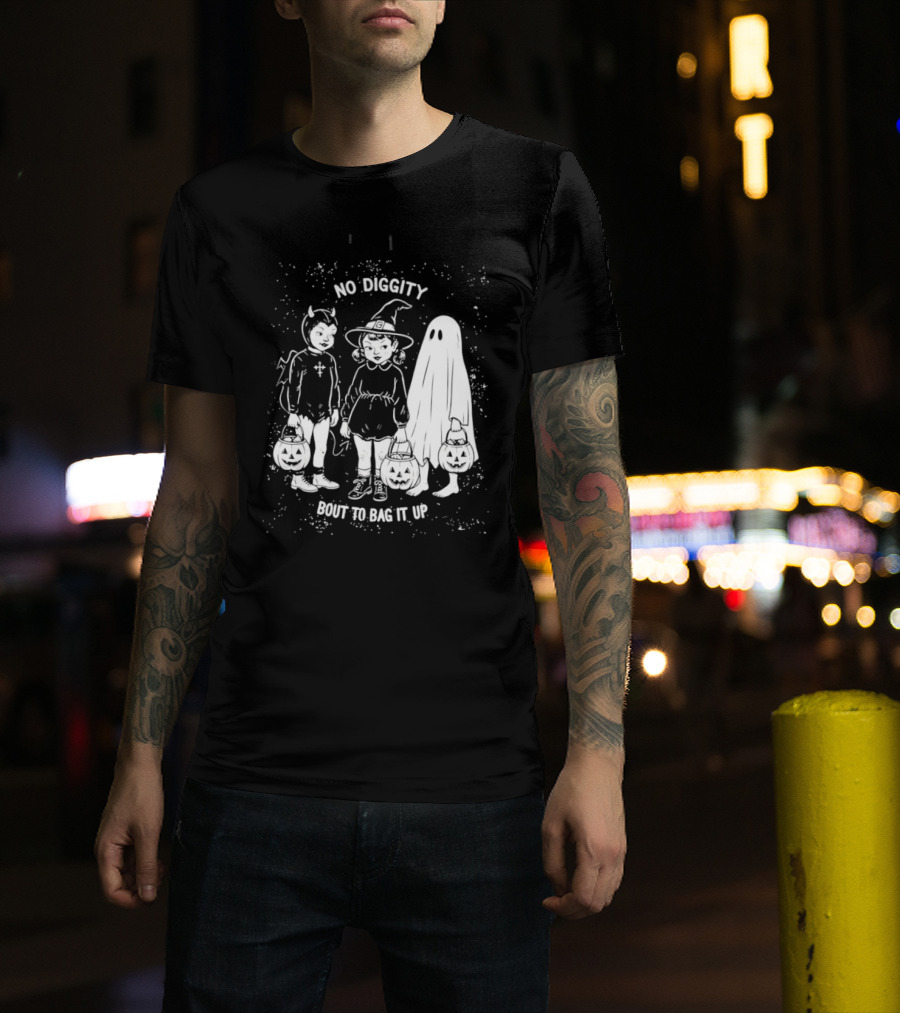 No Diggity Bout To Bag It Up Halloween Ghost Witch Devil Kids Spooky Season T-Shirt