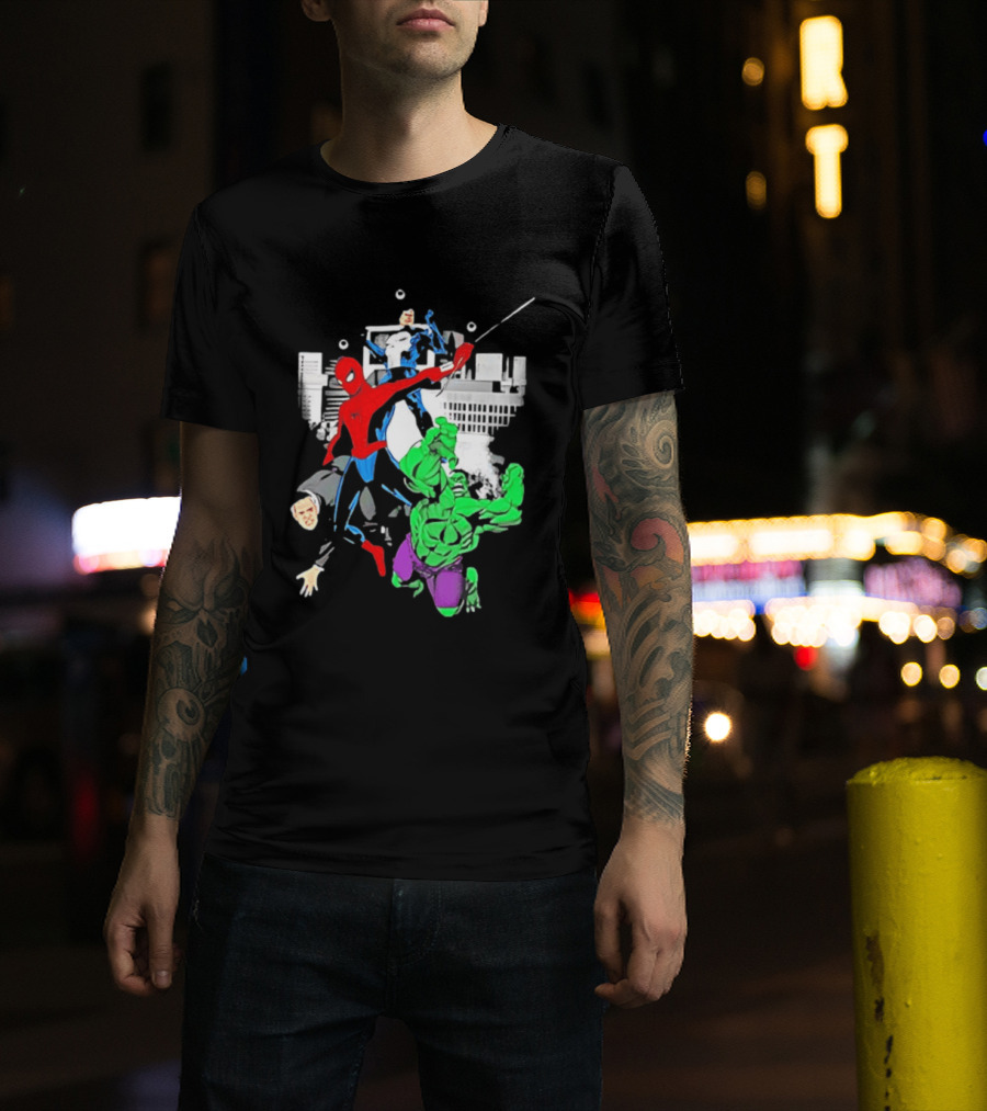 Spider Man The Punisher And The Hulk Marvel Comic Heroes Collage T-Shirt