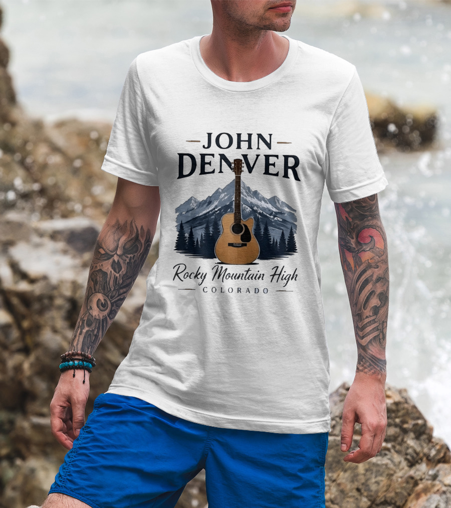 John Denver Rocky Mountain High Colorado Guitar Mountain Scene T-Shirt