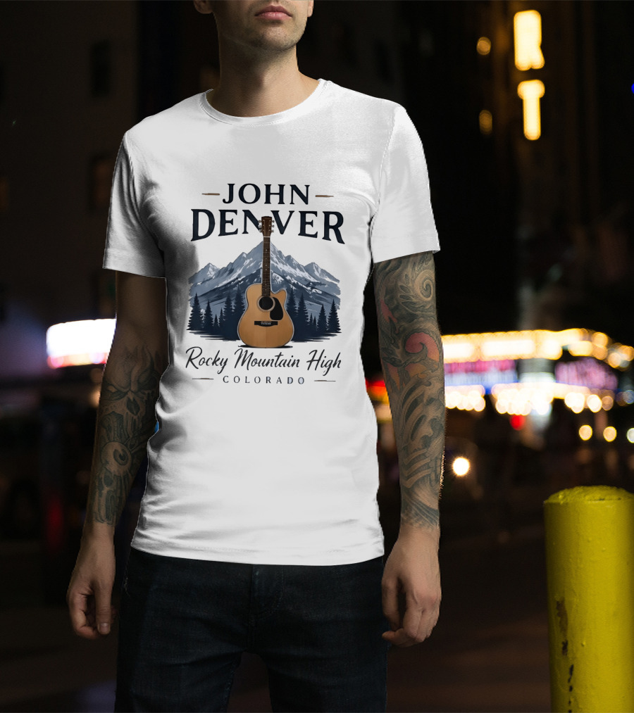 John Denver Rocky Mountain High Colorado Guitar Mountain Scene T-Shirt