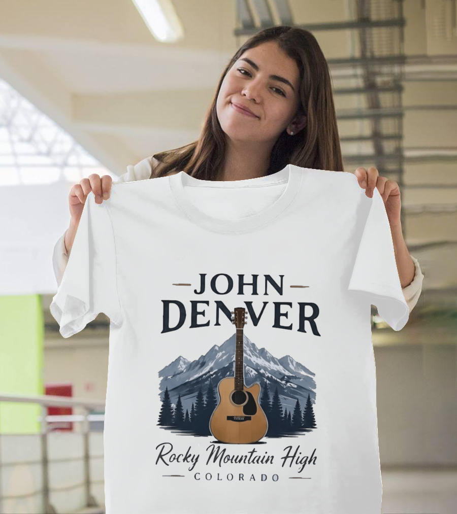 John Denver Rocky Mountain High Colorado Guitar Mountain Scene T-Shirt