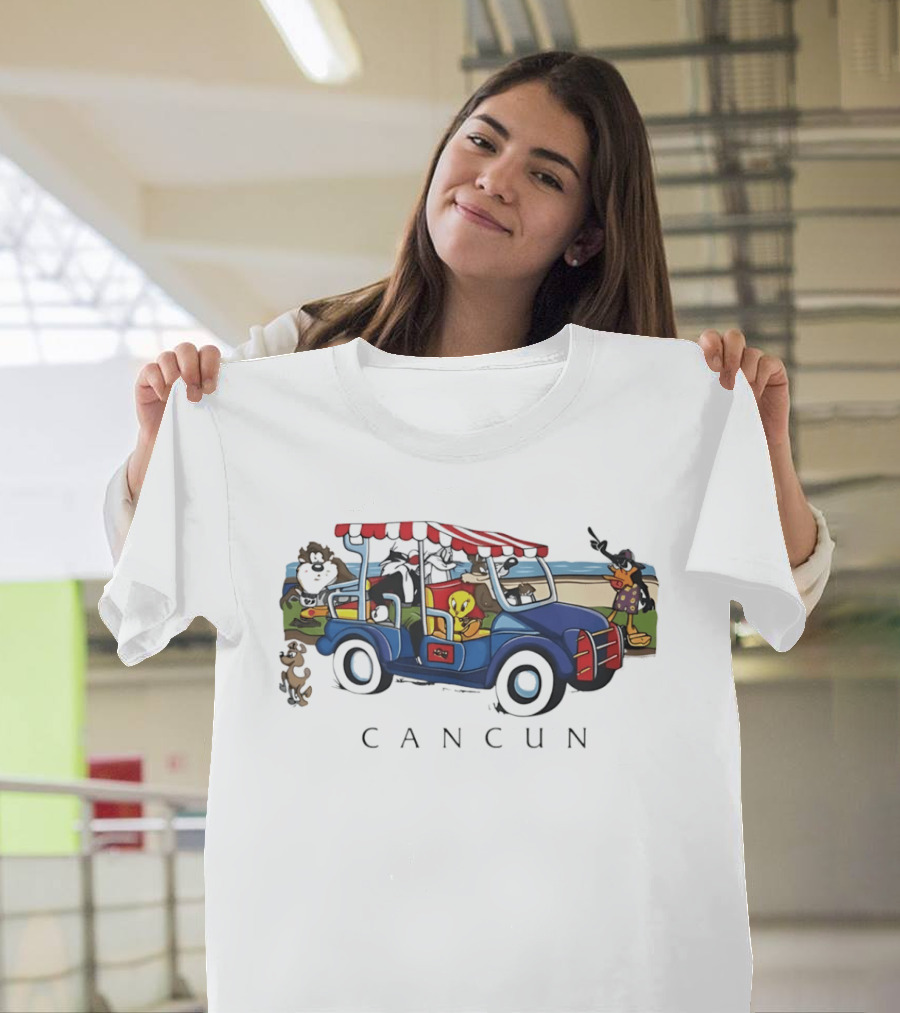 Looney Tunes Cancun Beach Adventure Golf Cart Bugs Tweety Daffy T-Shirt