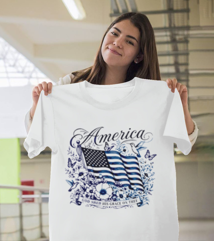 America God Shed His Grace On Thee Flag And Nature T-Shirt