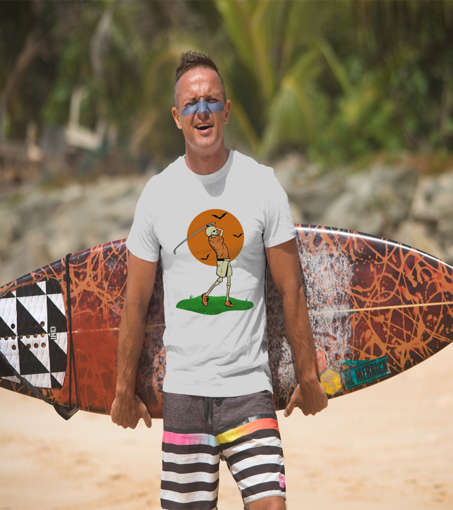 Skeleton Golfer At Sunset With Flying Bats T-Shirt