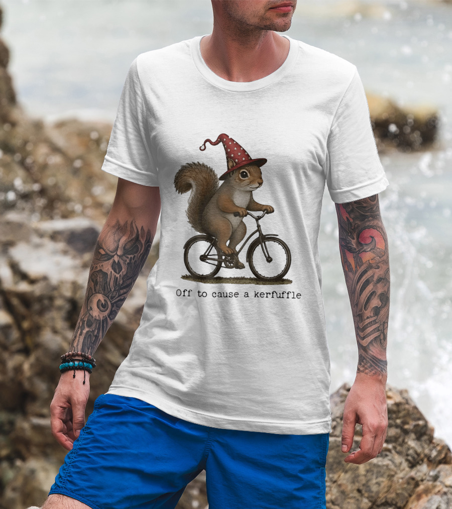 Squirrel In Wizard Hat Riding Bicycle Off To Cause A Kerfuffle T-Shirt