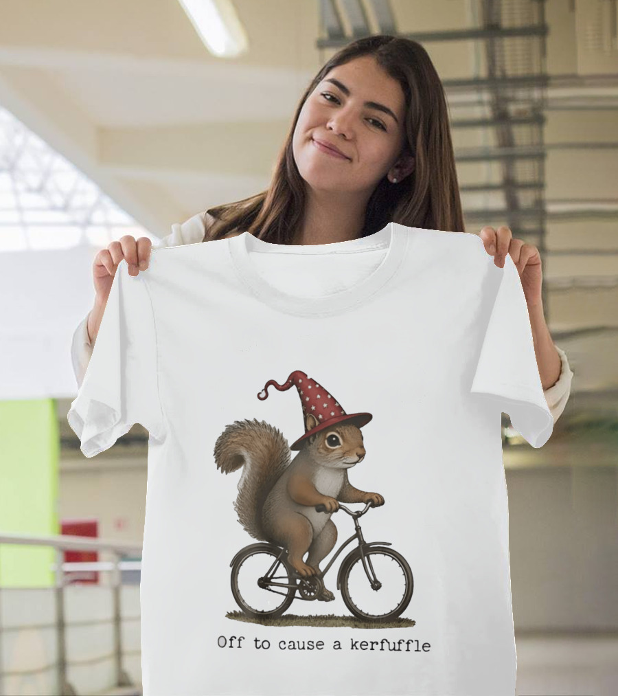 Squirrel In Wizard Hat Riding Bicycle Off To Cause A Kerfuffle T-Shirt