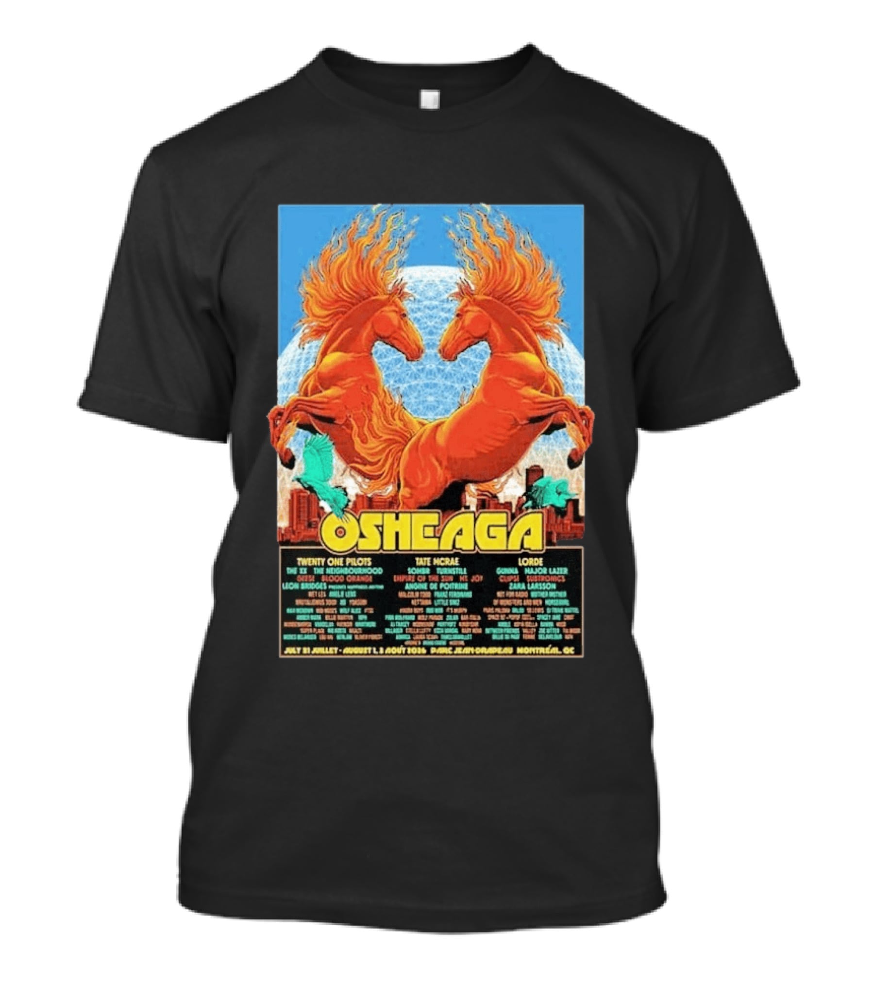 19th Annual Osheaga Music And Arts Festival July 31 To August 2 2026 Headliners Twenty One Pilots Tate McRae Lorde Parc Jean Drapeau Montreal Canada T-Shirt