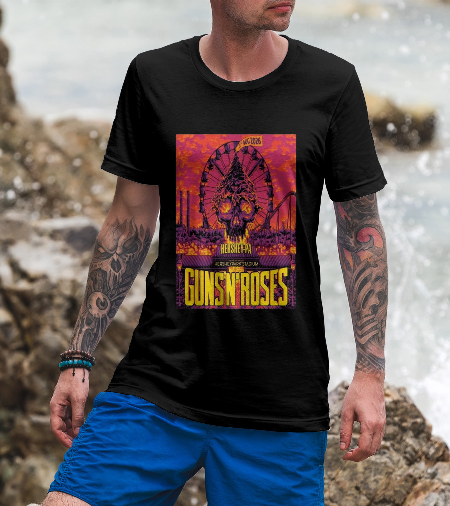Guns N' Roses Aug 01 2026 Hersheypark Stadium Hershey PA Ferris Wheel Skull Tour T-Shirt