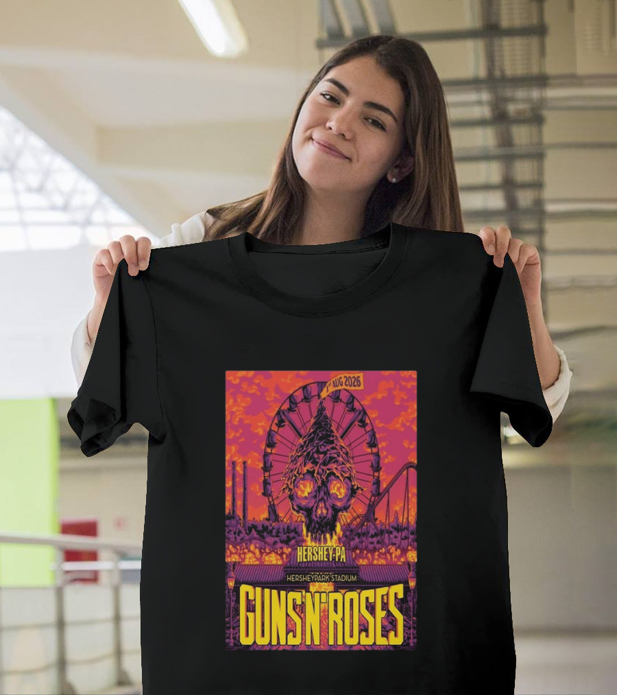 Guns N' Roses Aug 01 2026 Hersheypark Stadium Hershey PA Ferris Wheel Skull Tour T-Shirt