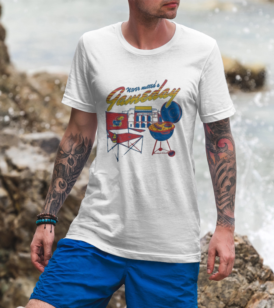 Kansas Jayhawks Never Missed A Gameday BBQ Chair Stadium Grill T-Shirt