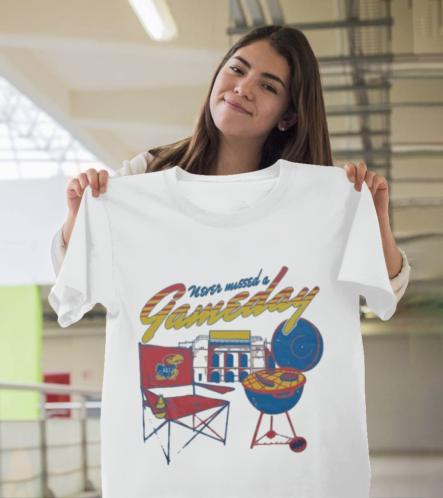 Kansas Jayhawks Never Missed A Gameday BBQ Chair Stadium Grill T-Shirt