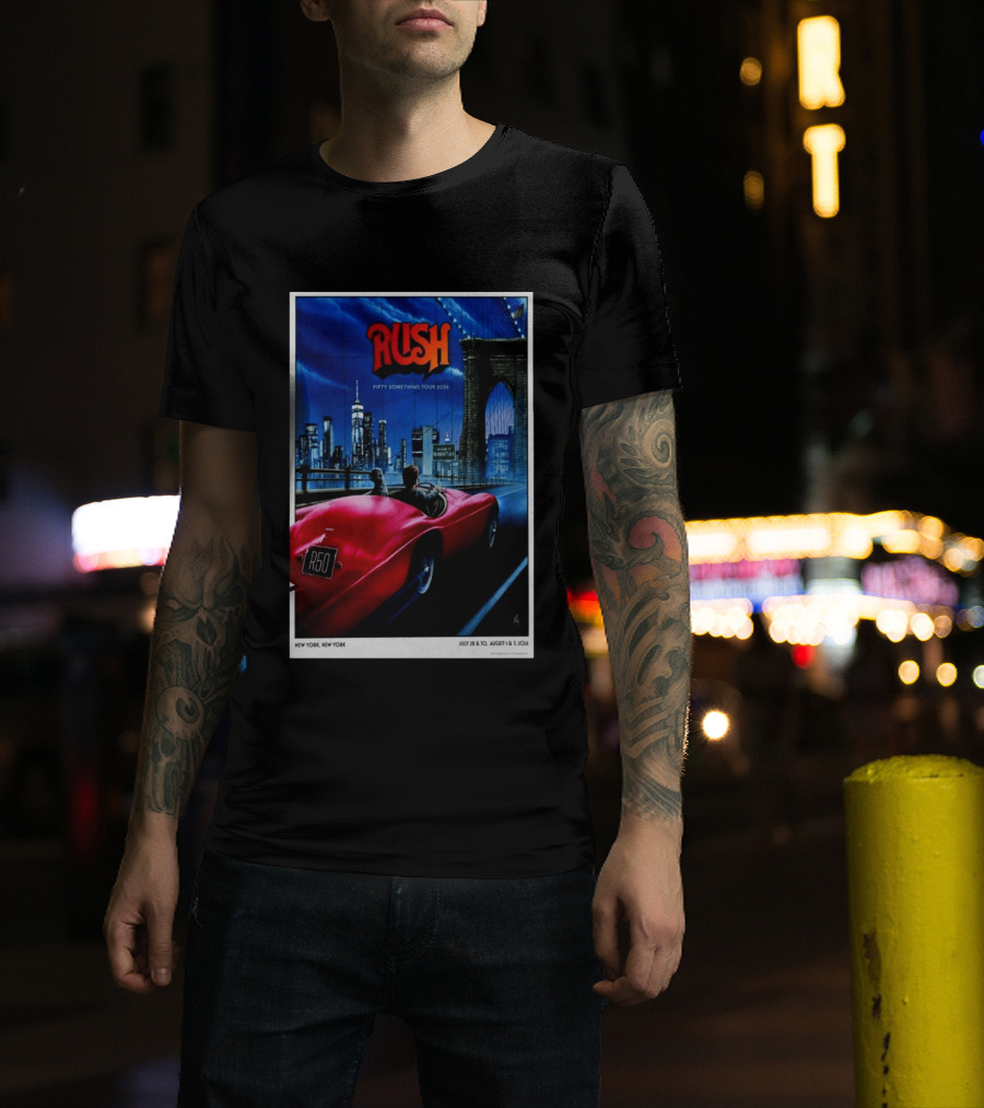 Rush Fifty Something Tour 2026 Manhattan NYC July 28 30 August 1 3 New York Bridge Red Car T-Shirt