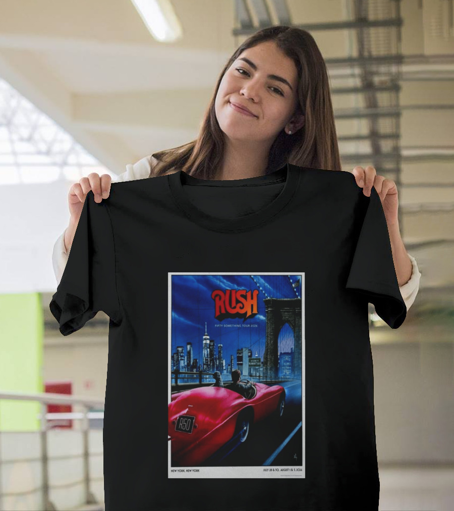Rush Fifty Something Tour 2026 Manhattan NYC July 28 30 August 1 3 New York Bridge Red Car T-Shirt