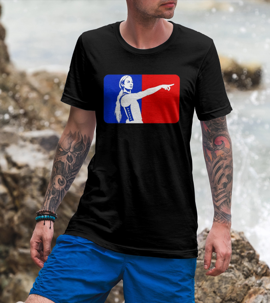 Sophie Cunningham WNBA 2026 Pointing Gesture In Blue And Red T-Shirt