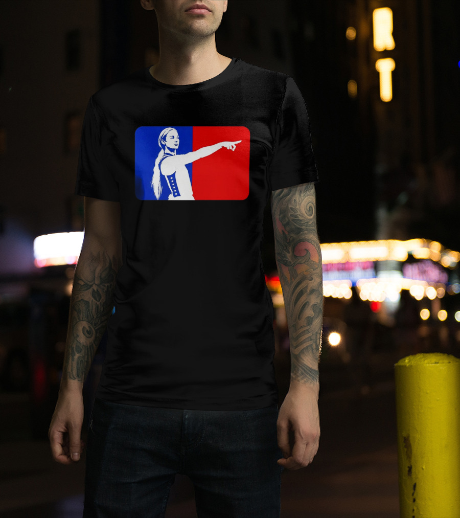 Sophie Cunningham WNBA 2026 Pointing Gesture In Blue And Red T-Shirt