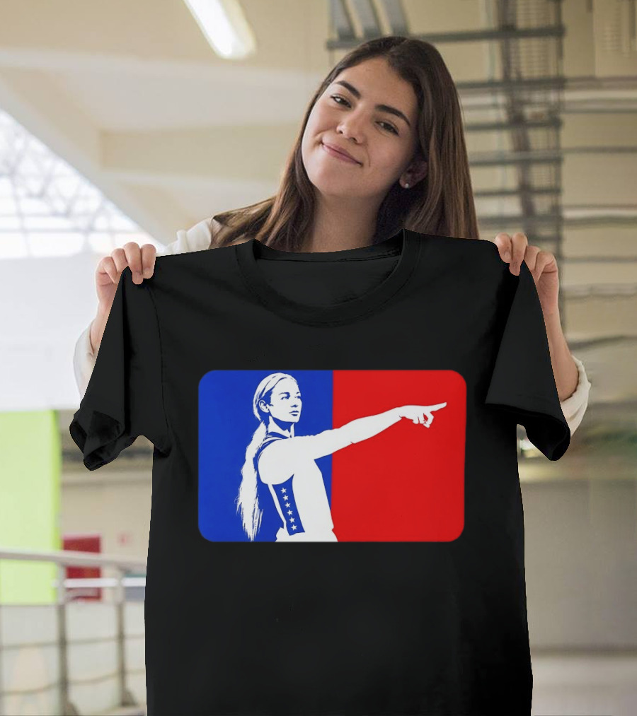 Sophie Cunningham WNBA 2026 Pointing Gesture In Blue And Red T-Shirt
