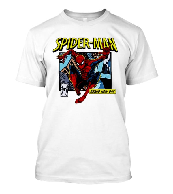 Spider Man Brand New Day Iconic Comic Style Swinging Action T-Shirt