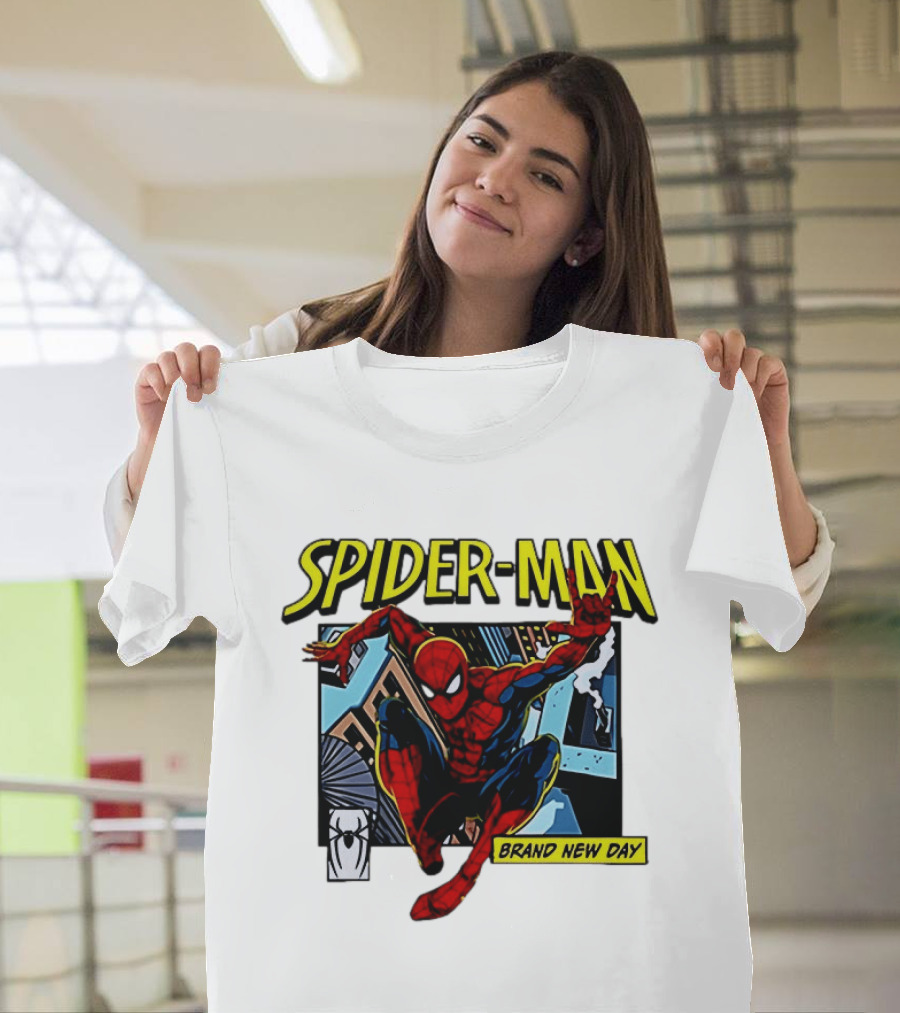 Spider Man Brand New Day Iconic Comic Style Swinging Action T-Shirt