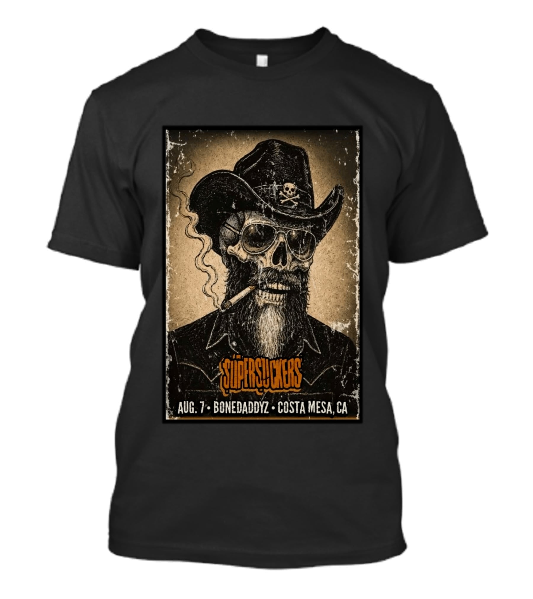 Supersuckers Aug 7 Bonedadydz Costa Mesa CA Cowboy Skull Smoking T-Shirt